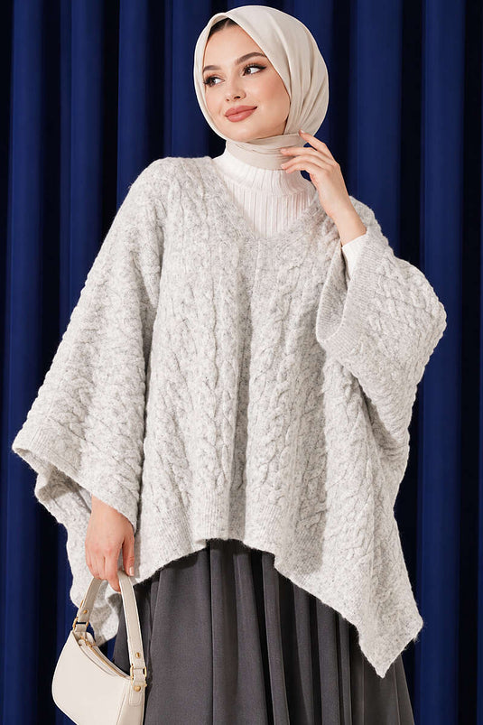 Poncho Lavorato Con Motivo Grigio
