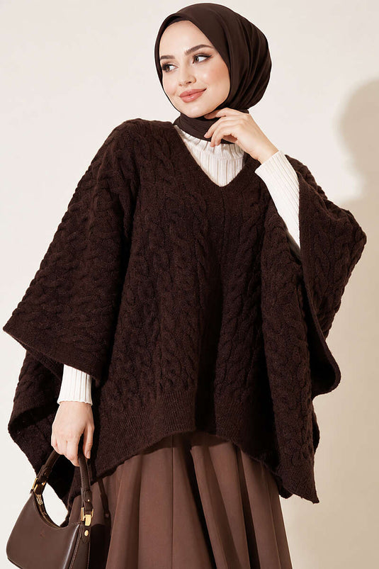 Poncho En Maille À Motif Marron