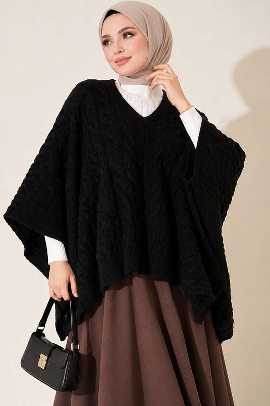 Poncho En Maille À Motifs Noir