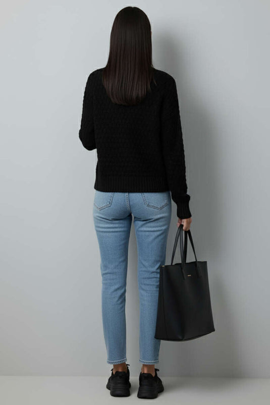 Knitted Cardigan with Button Details, Black