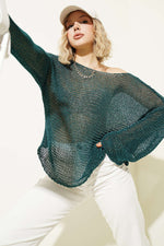 Pull en maille filet avec détails tricotés, couleur pétrole
