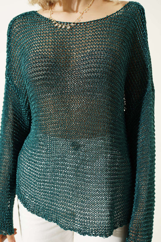 Maglione a rete con dettagli a maglia petrolio