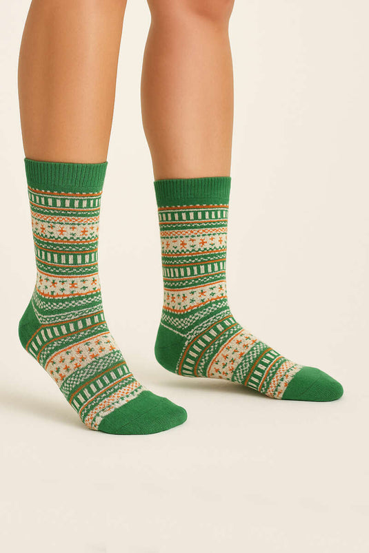 Örgü Detaylı Kadın Soket Çorap Yeşil