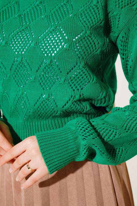 Pull en tricot court détaillé en tricot vert