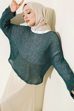 Pull en maille filet pétrole