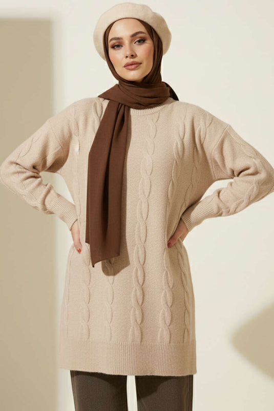 Tunique en tricot doux en relief Latte