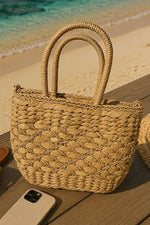 Sac En Paille Tressée Avec Poignée En Bois Latte