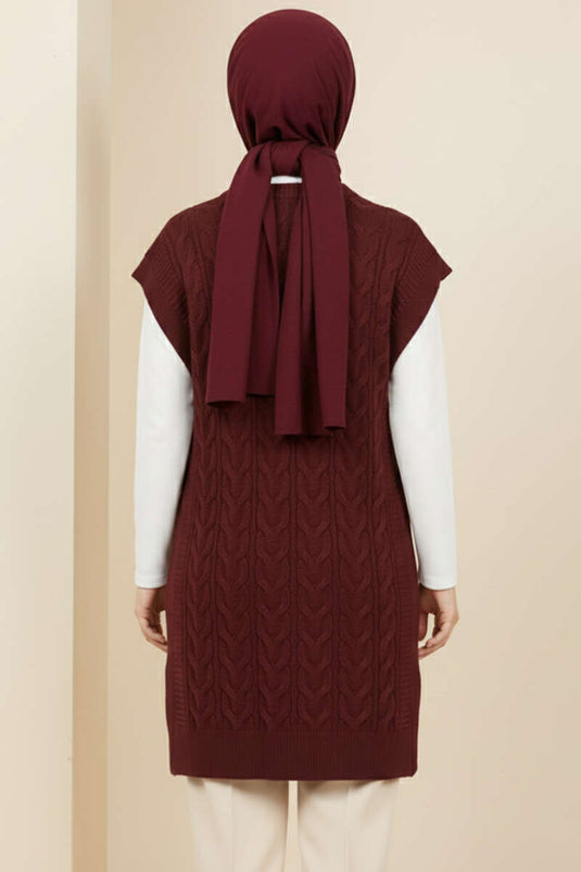 كنزة صوفية برباط جانبي، لون عنابي