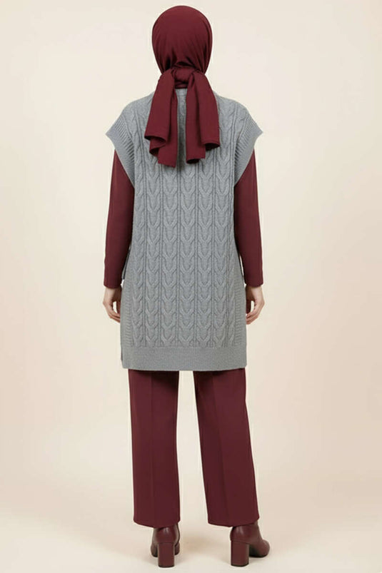 كنزة صوفية رمادية برباط جانبي