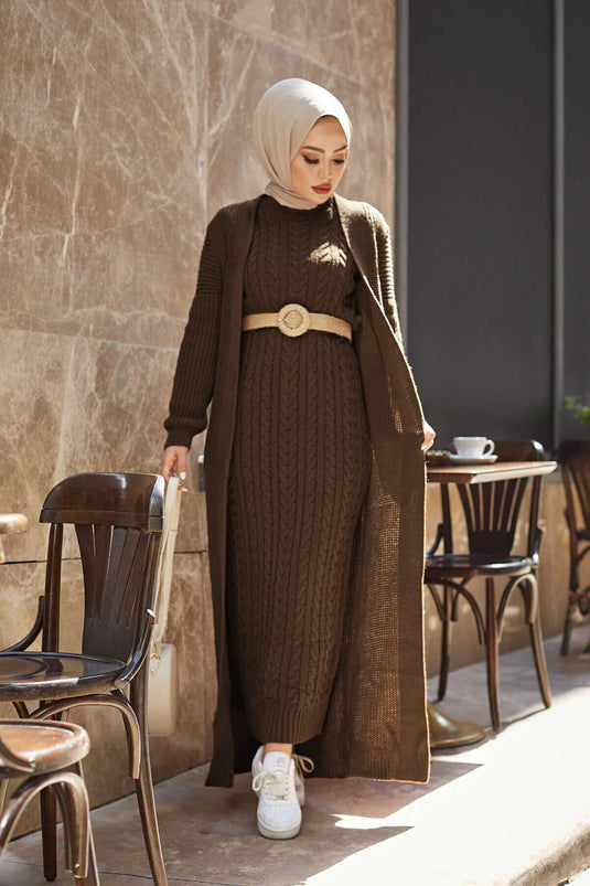Knitted Cardigan Set in Coffee