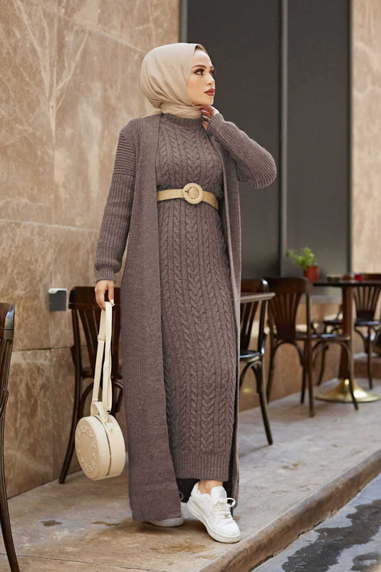 Braided Cardigan Set Dark Beige