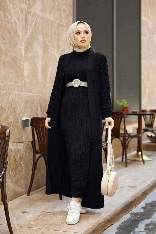 بدلة كارديجان محبوكة باللون الأسود
