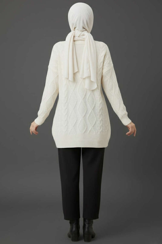 كنزة صوفية محبوكة، لون بيج فاتح