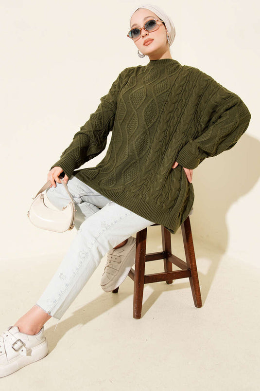 Maglione lavorato a maglia color cachi