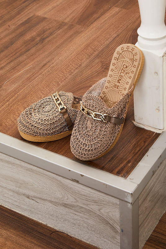 Chaussons tricotés à boucle en chaîne, couleur vison