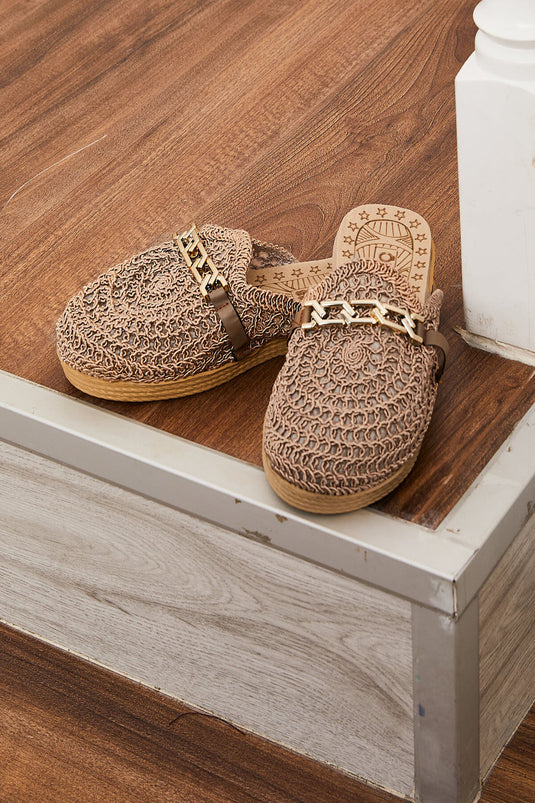 Chaussons tricotés à boucle en chaîne, couleur vison