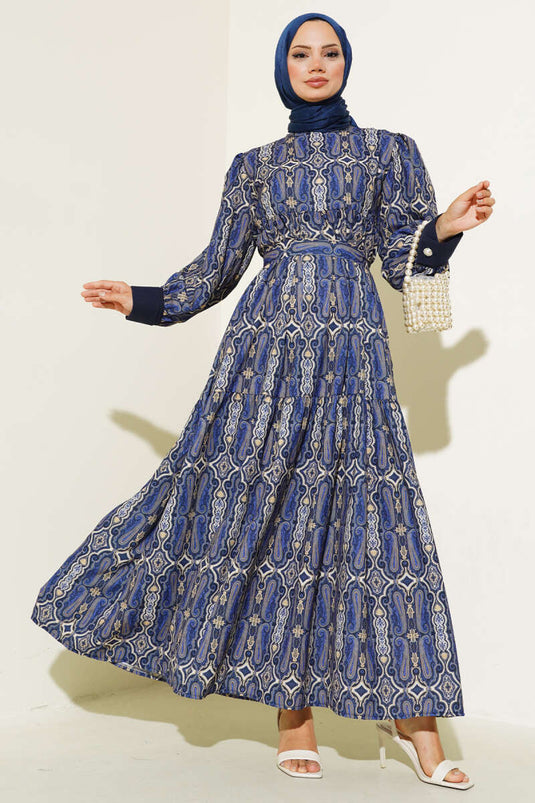 Robe superposée à motif authentique bleu marine