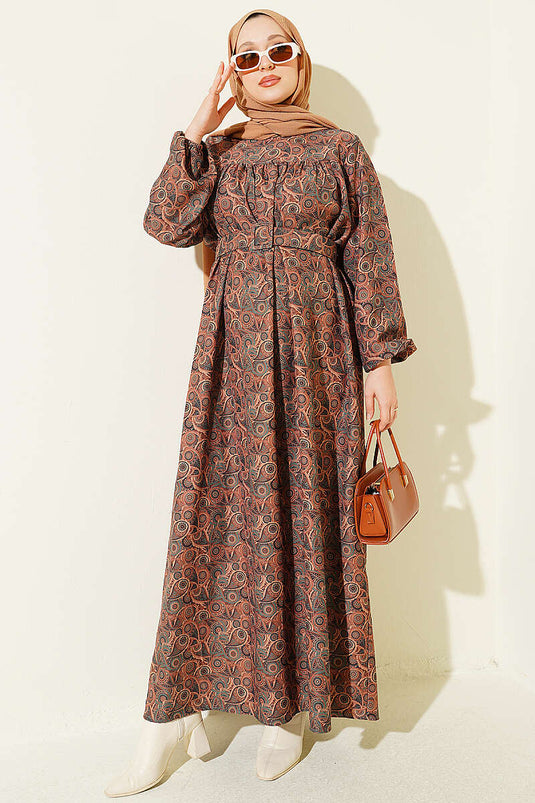 Vintage Muster Abaya Kleid Camel