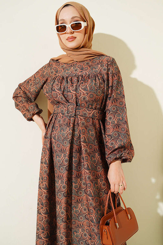 Vintage Muster Abaya Kleid Camel