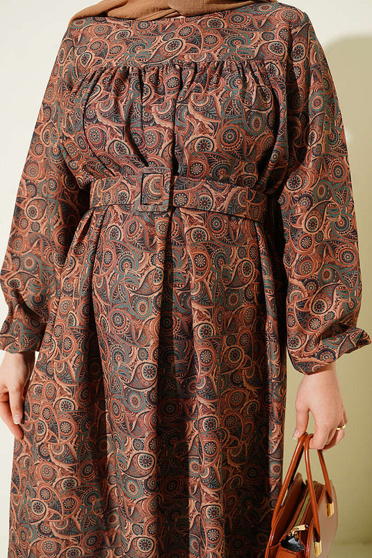 Vintage Muster Abaya Kleid Camel