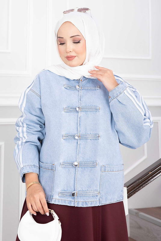 Giacca Di Jeans Vintage Con Bottoni E Tasche Per L'inverno
