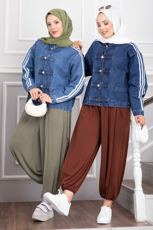 Giacca Di Jeans Vintage Con Bottoni E Tasche Blu Navy