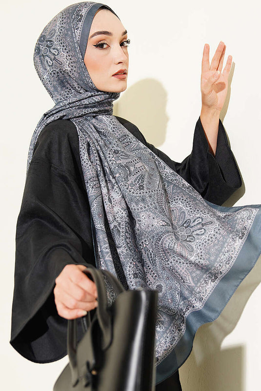 Vintage Patterned Shawl In Smoke Grey
