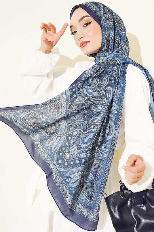 Vintage Muster Schal In Marineblau