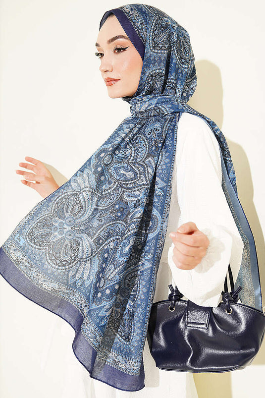 Vintage Muster Schal In Marineblau