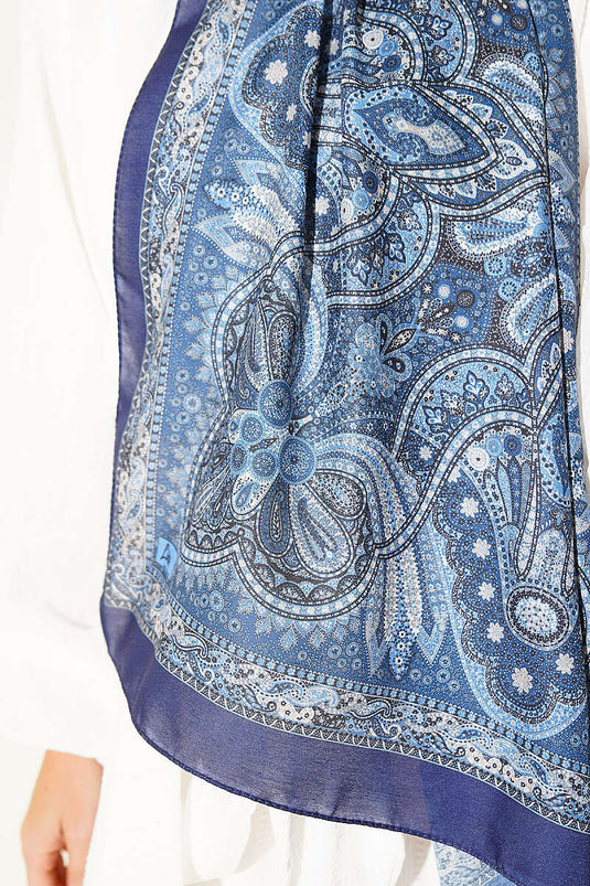Vintage Muster Schal In Marineblau