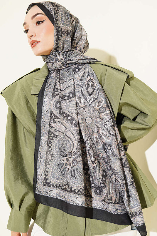 Vintage Muster Schal Schwarz