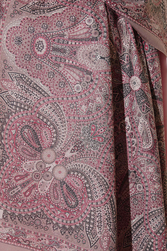 Vintage Patterned Shawl Black And Mink