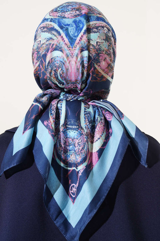 Authentic Paisley Pattern Scarf Navy Blue