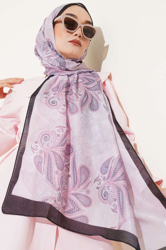 Otantik Yaprak Desen Şal Siyah Gri