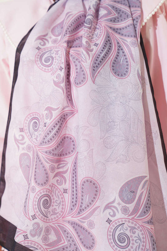 Otantik Yaprak Desen Şal Siyah Gri