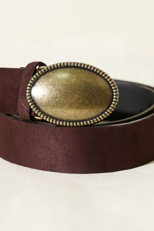 Ceinture À Boucle Antique Oval En Daim Marron