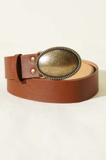 Ceinture ovale à boucle vieillie antique couleur tabac