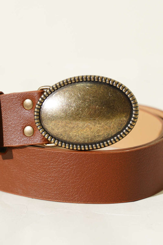 Oval Antik Eskitme Tokalı Kemer Taba