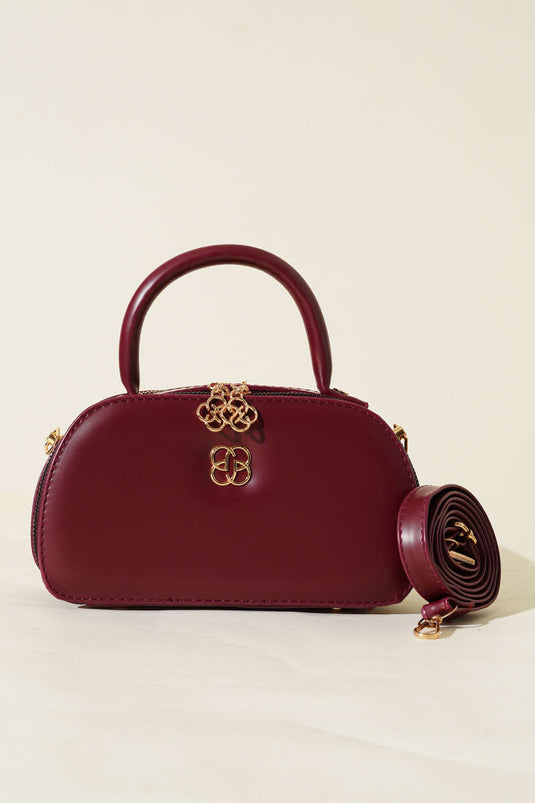 Oval Double Zippered Bag Claret Red