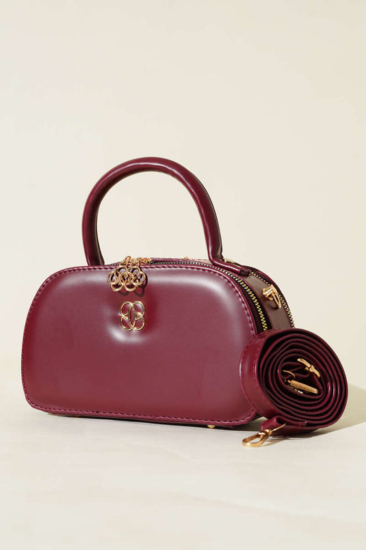 Oval Double Zippered Bag Claret Red