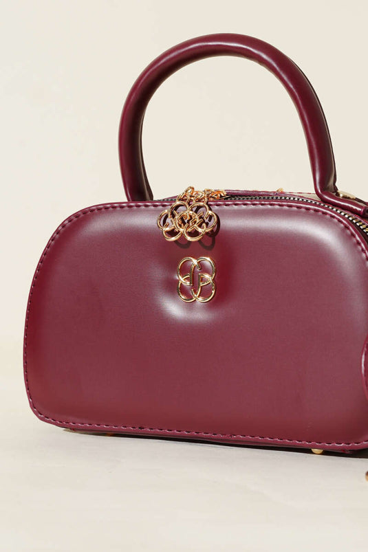 Oval Double Zippered Bag Claret Red