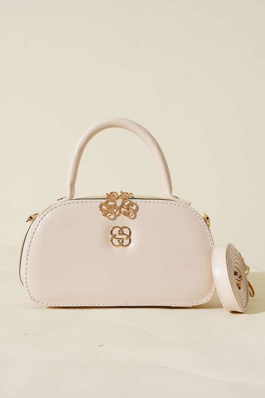 Sac ovale à double fermeture éclair, crème