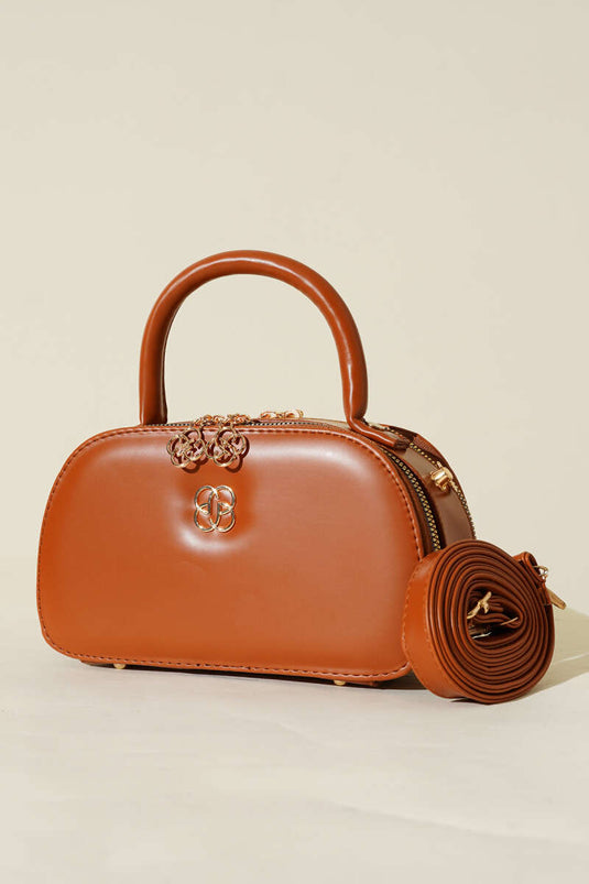 Oval Double Zipper Bag Tan