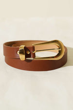 Ceinture ovale rectangulaire à boucle dorée, couleur tabac