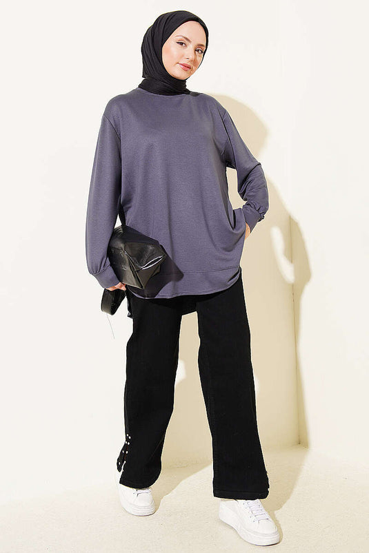 Oval Stitched Loyşa Tunic Smoke Gray