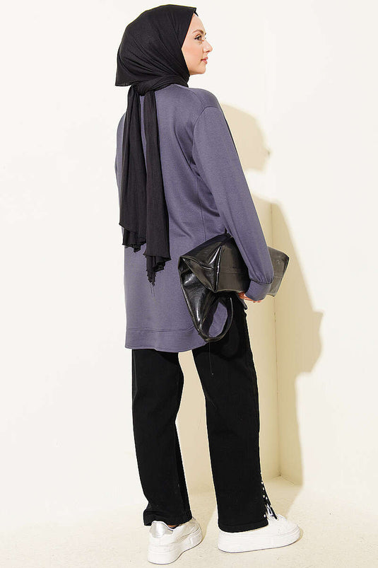 Oval Stitched Loyşa Tunic Smoke Gray