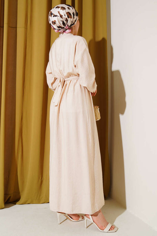 Oval Buttoned Dress Beige