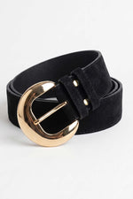 Ceinture à boucle ovale dorée en suède noir