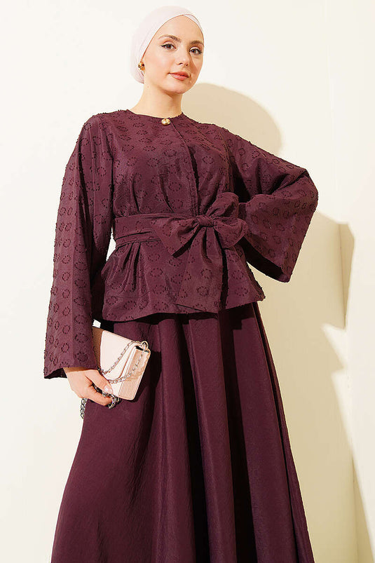 Ensemble jupe à ceinture ovale embossée couleur mûre