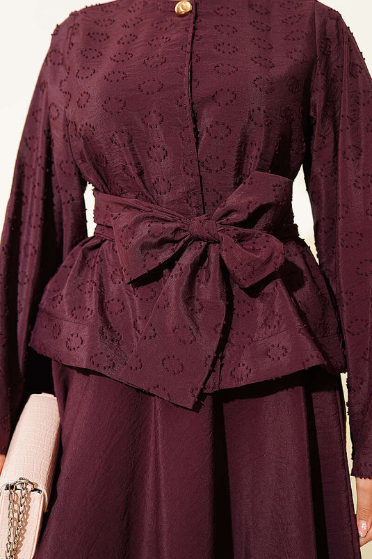 Ensemble jupe à ceinture ovale embossée couleur mûre